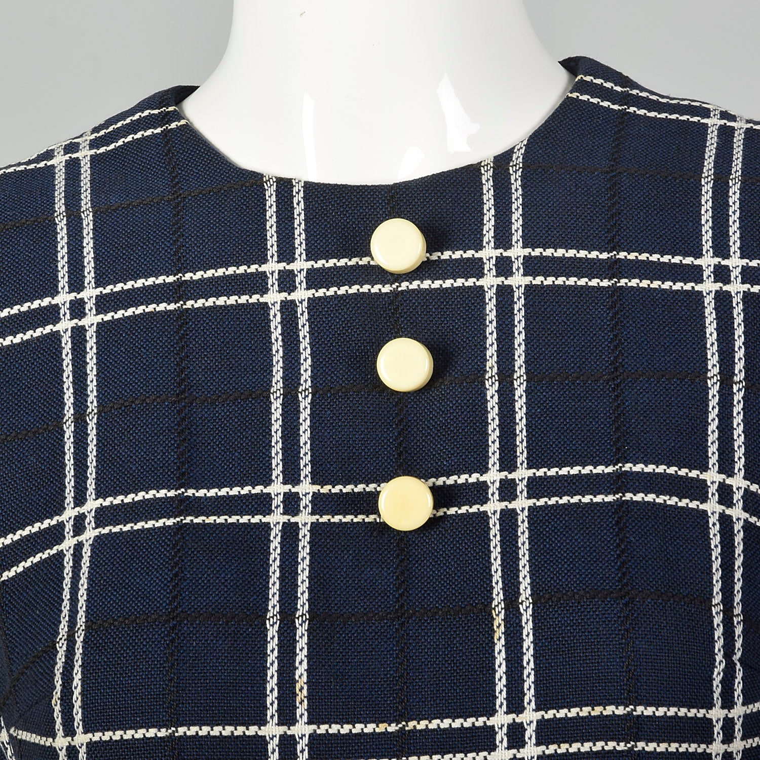 Large 1960s Navy Plaid Dress and Jacket Set