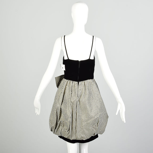 XS 1980s Black Velvet Metallic Gold Sleeveless Bubble Hem Party Dress