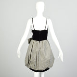 XS 1980s Black Velvet Metallic Gold Sleeveless Bubble Hem Party Dress