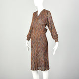 Small 1980s Dress Missoni Metallic Knit Knee Length Long Sleeve Sweater Party