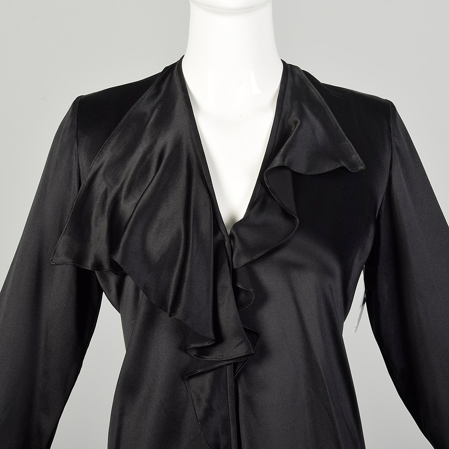 Medium 1990s Black Silk YSL Ruffle Blouse Classic Charmeuse Rive Gauche Top