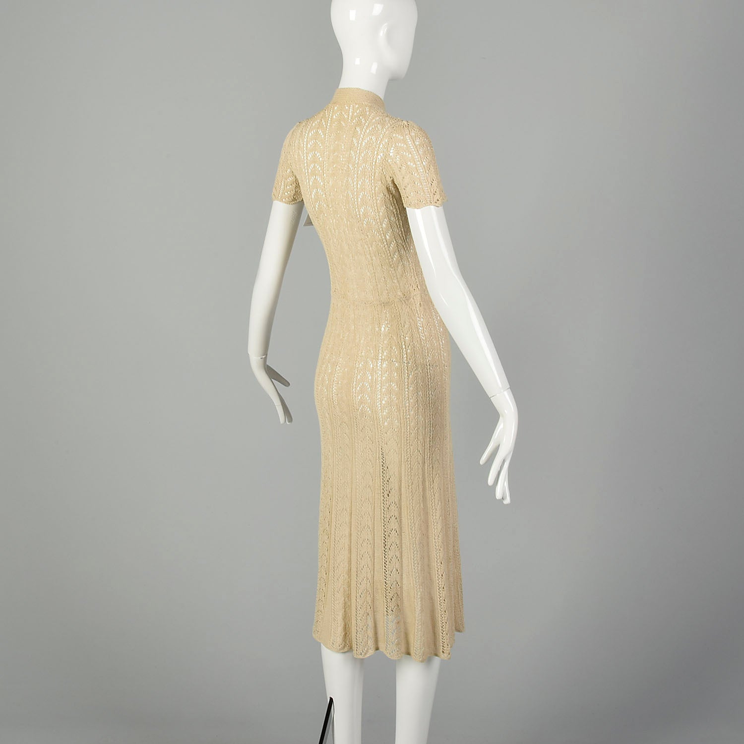 XS 1930s Hand Knit Dress Bohemian Sheer Cotton Short Sleeves