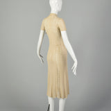 XS 1930s Hand Knit Dress Bohemian Sheer Cotton Short Sleeves