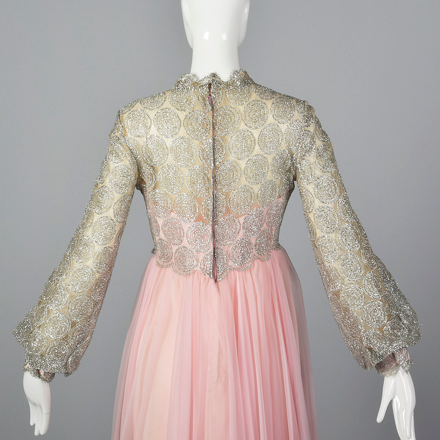 1960s Pink Dress with Silver Lace Overlay
