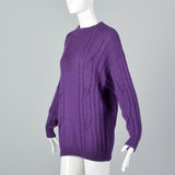1980s Bottega Veneta Purple Mohair & Silk Blend Cable Knit Sweater