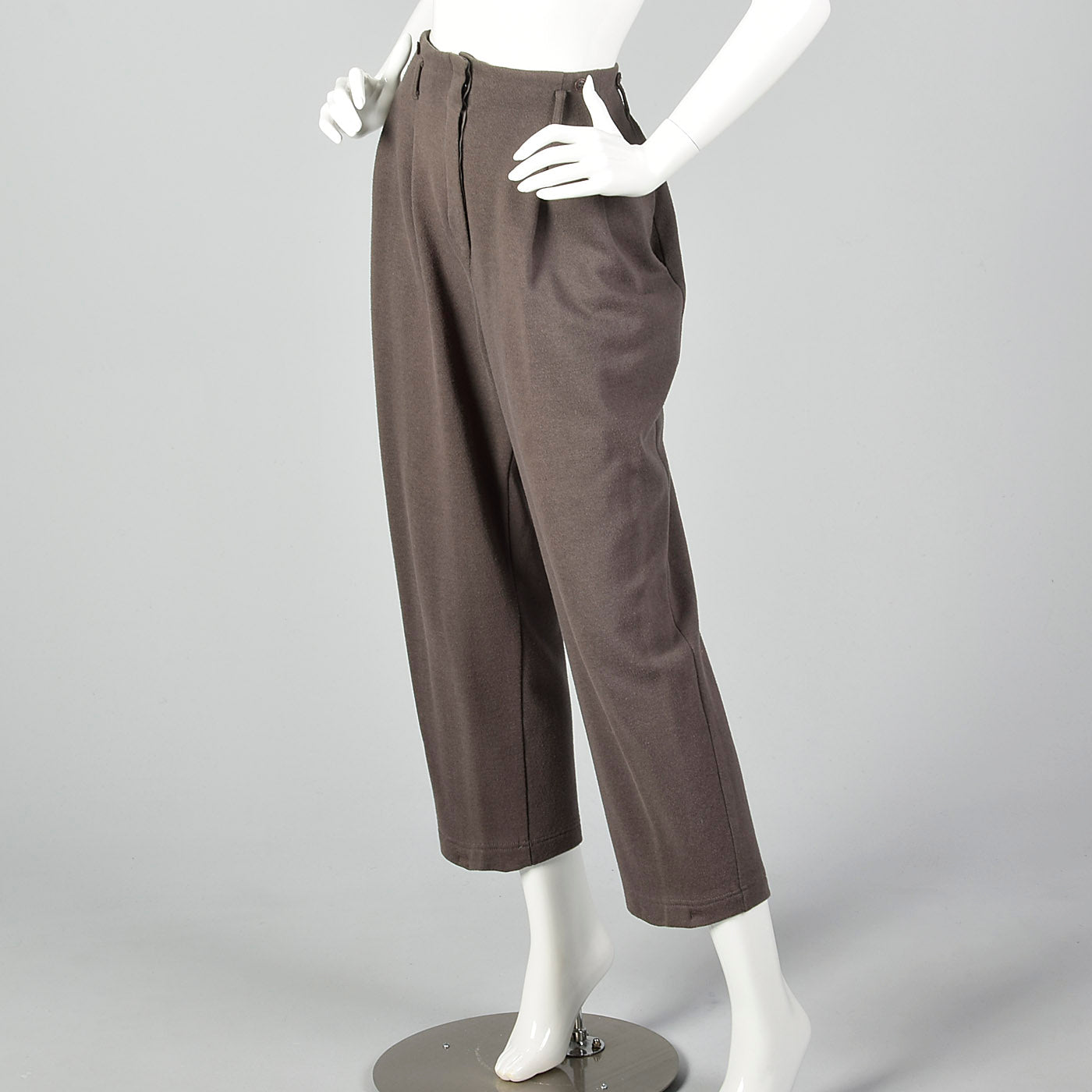 1980s Norma Kamali Gray Knit Pants with Suspender Buttons