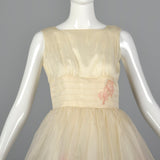 1950s Organza Wedding Dress with Pink Applique