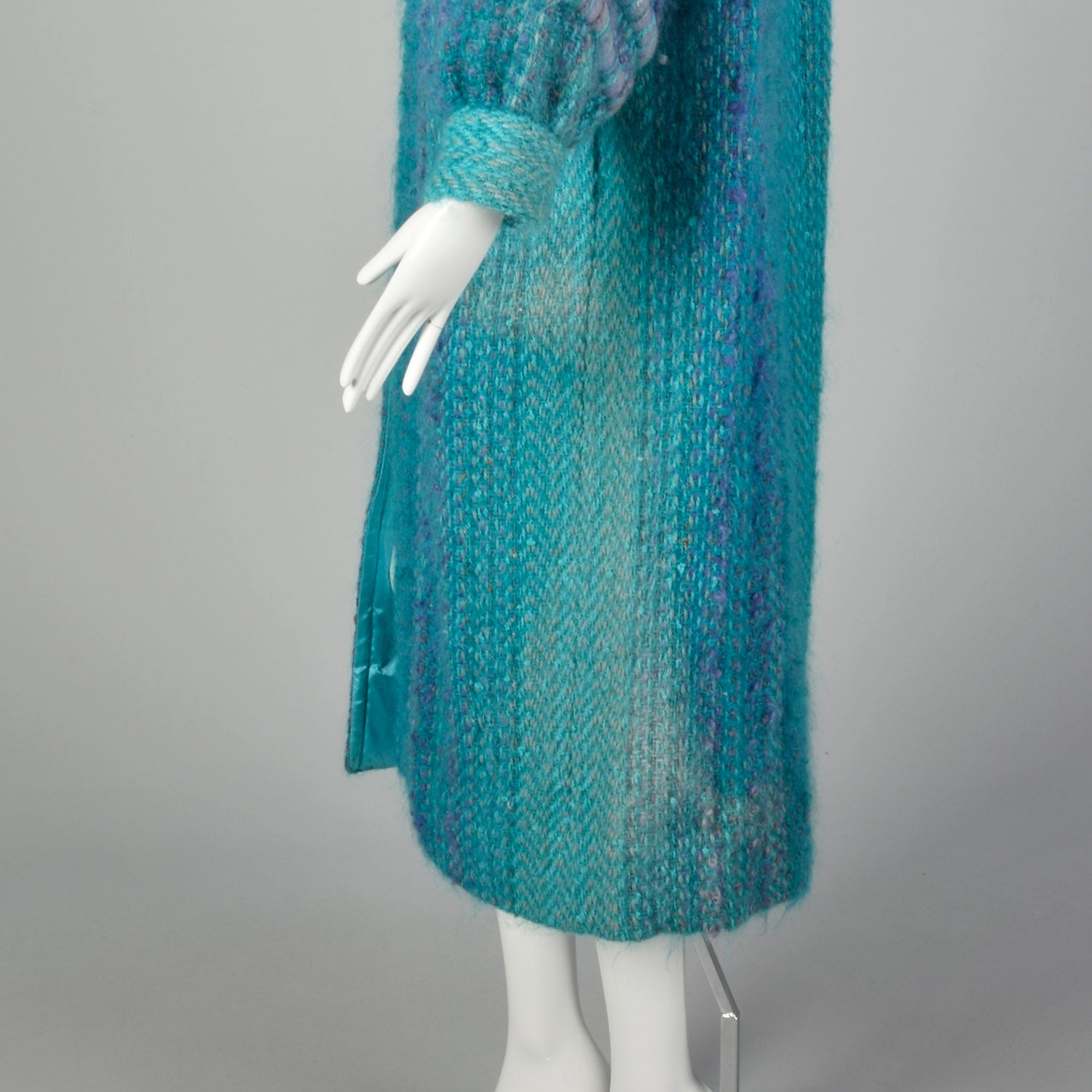 Large 1980s Teal Blue Cardigan Coat