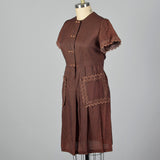 1950s Brown and Navy Gingham Day Dress