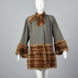 1940s Gray Wool Swing Coat with Beaver Fur Trim
