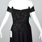 Off Shoulder Oleg Cassini Black Tie Formal Gown with Beaded Bodice and Full Skirt