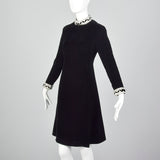 1960s Black Velvet Dress with Beaded Trim