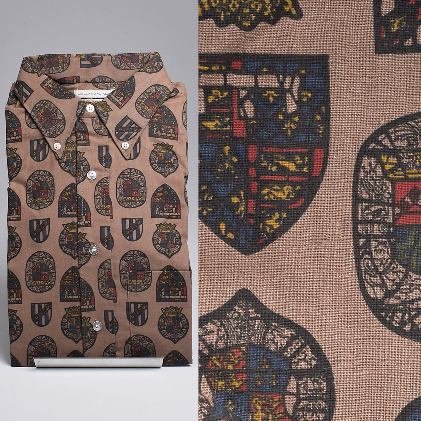 1950s Mens Deadstock Shirt with Novelty Stained Glass Print