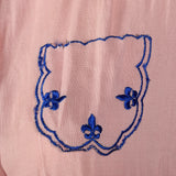 1940s Pink Rayon Blouse with Blue Embroidery