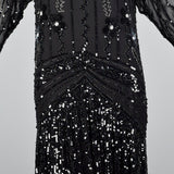 1990s Oleg Cassini Black Silk Beaded Dress