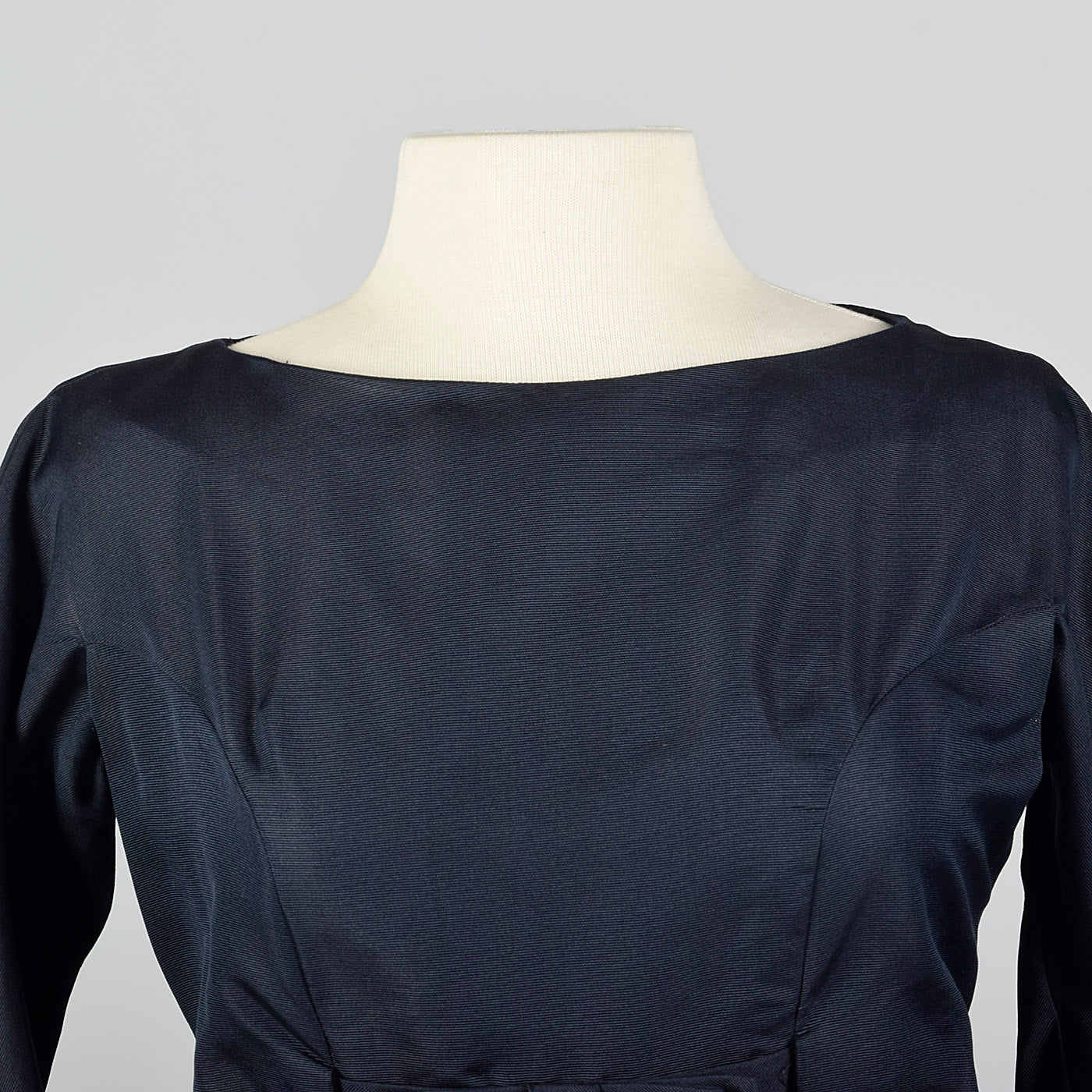1950s Navy Blue Silk Dress with Mother of Pearl Buttons