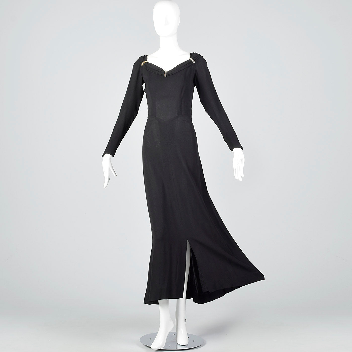 1940s Black Crepe Evening Dress with Train, Very Morticia