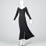 1940s Black Crepe Evening Dress with Train, Very Morticia