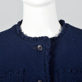Medium 1970s Bill Blass Skirt Suit Navy Blue Knit Jacket