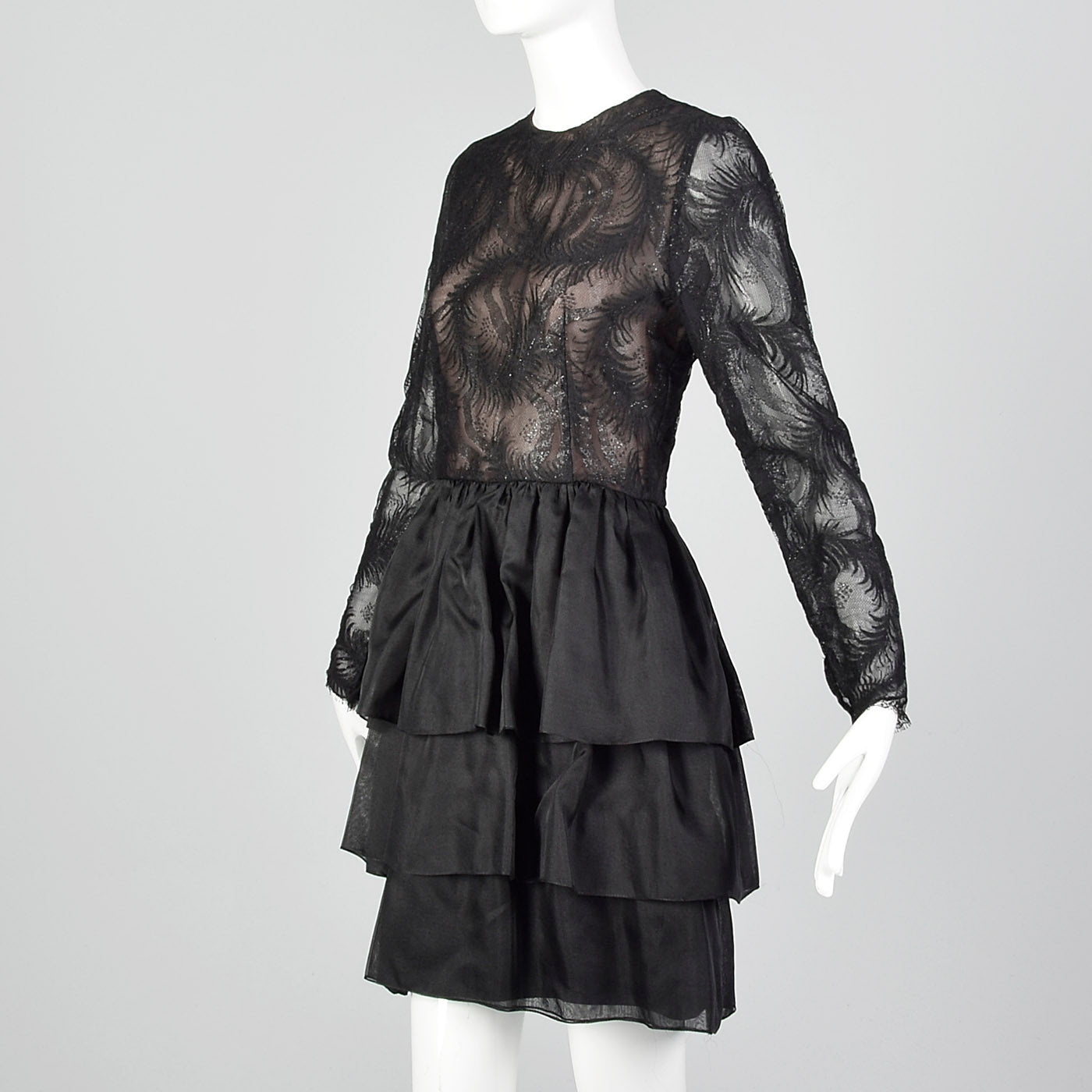 1980s Hanae Mori Black Lace Illusion Dress