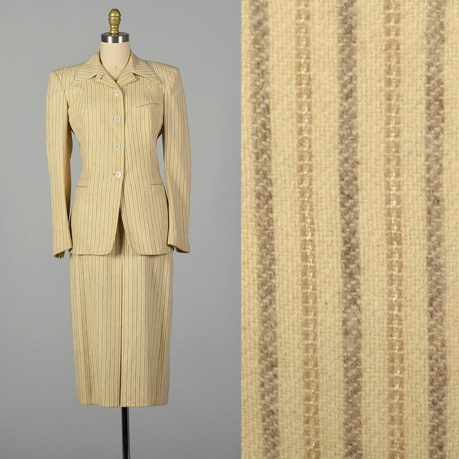 Small 1940s Cream Striped Skirt Suit