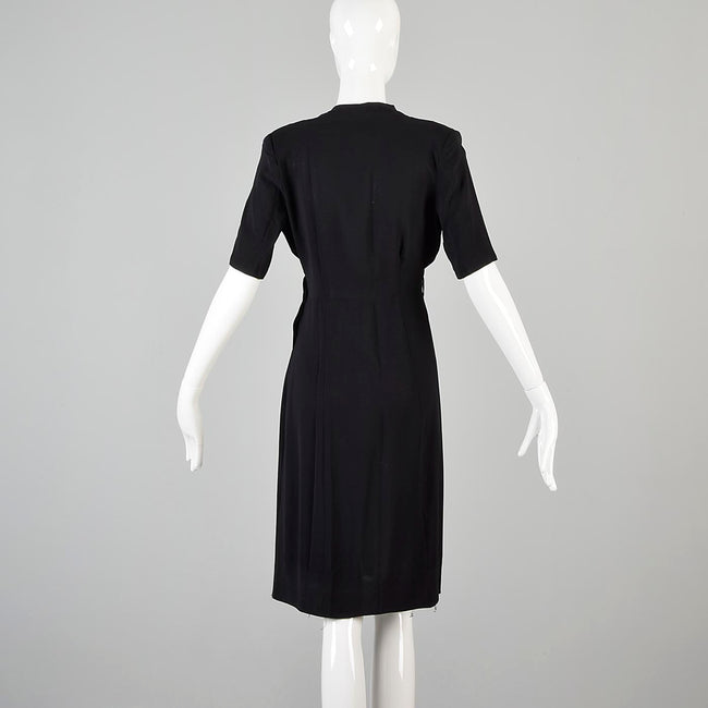 1930s Black Crepe Dress with Sequined Butterfly