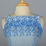 1950s Blue Cotton Day Dress with Embroidered Bodice