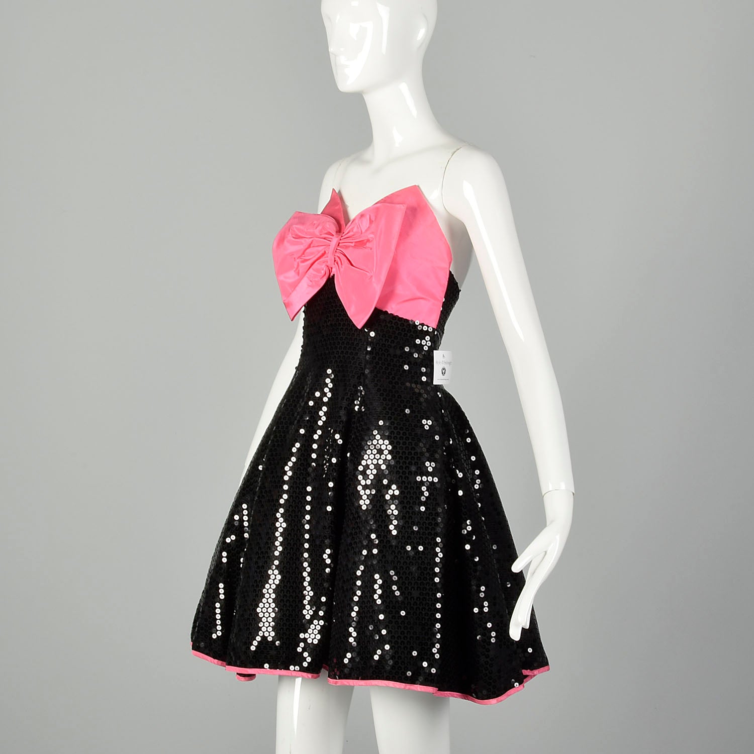 XS 1980s Black Sequin Dress Hot Pink Strapless Cocktail Mini Style & Salvage XS 1980s Black Sequin Dress Hot Pink Strapless Cocktail Mini Style & Salvage