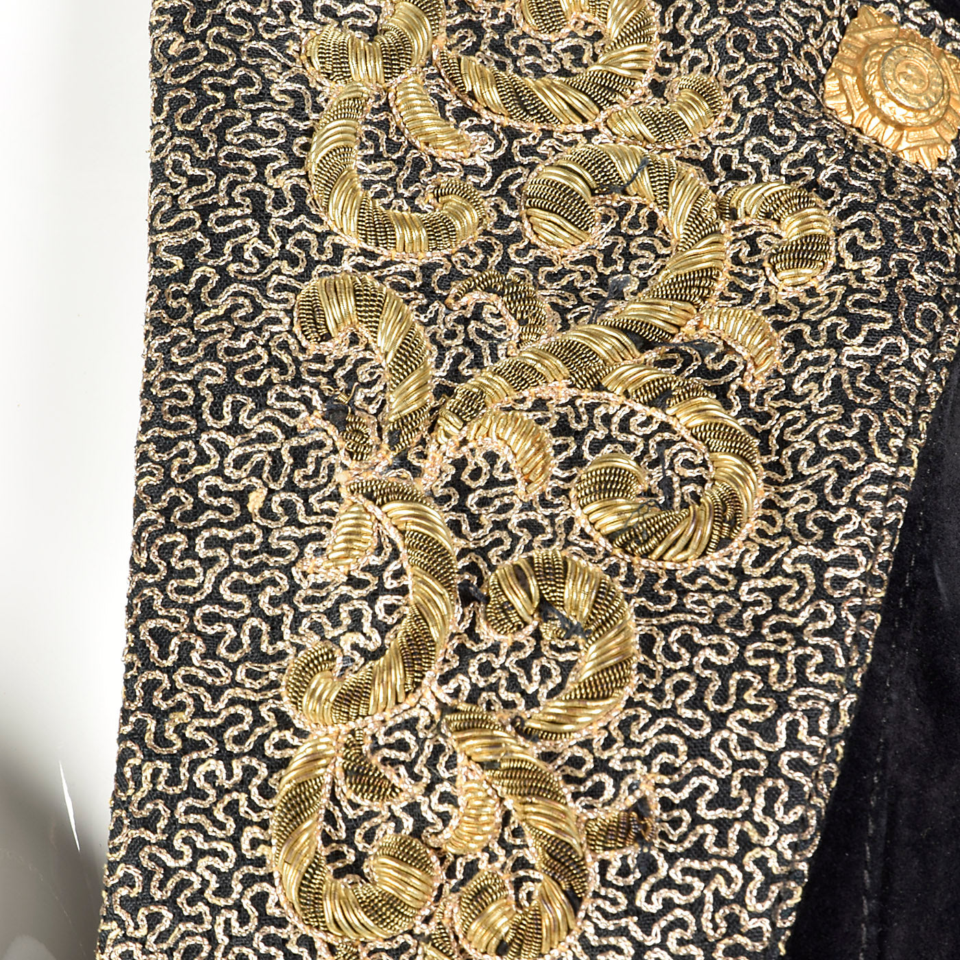 1980s Michael Hoban North Beach Leather Black Leather Dress with Metallic Gold Details
