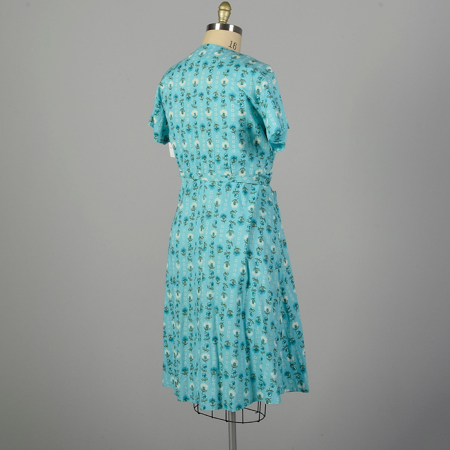 3XL 1950s Day Dress Blue Cotton Summer Novelty Print Volup Short Sleeve Casual