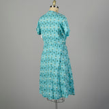 3XL 1950s Day Dress Blue Cotton Summer Novelty Print Volup Short Sleeve Casual
