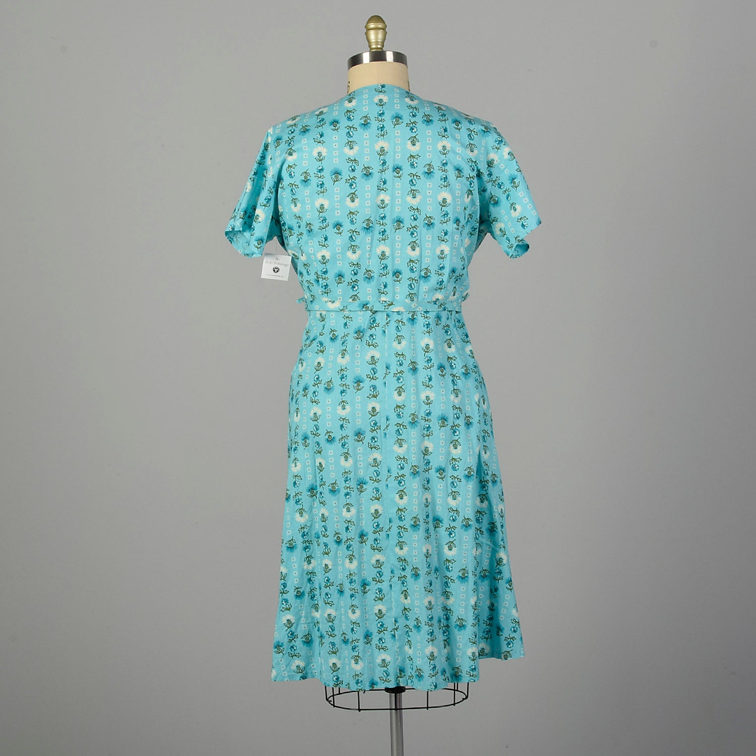 3XL 1950s Day Dress Blue Cotton Summer Novelty Print Volup Short Sleeve Casual