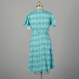 3XL 1950s Day Dress Blue Cotton Summer Novelty Print Volup Short Sleeve Casual