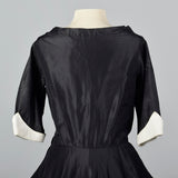 1950s Black Taffeta Party Dress with White Cuffs