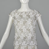 XS 1960s White Two Piece Beaded Dress Set