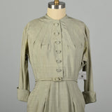 Medium 1950s Dress Designer Sage Green Lightweight Silk Long Sleeve