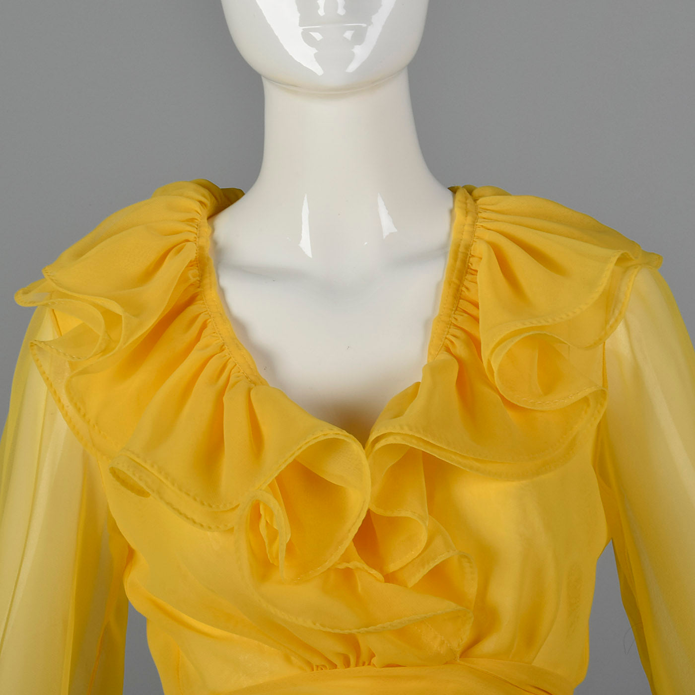 1970s Elegant Sheer Yellow Wrap Blouse