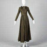 XS 1990s Geoffrey Beene Long Sleeve Autumn Day Dress with HUGE Sweep