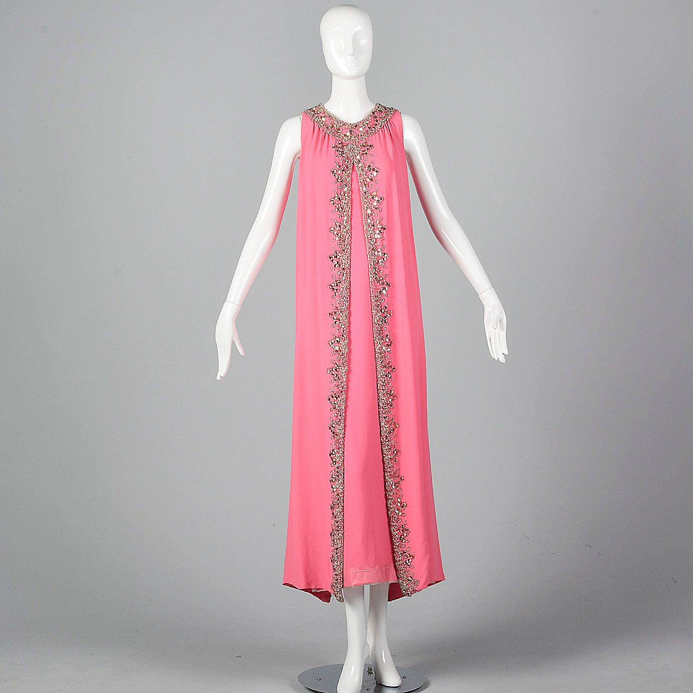 1960s Hot Pink Wiggle Dress with Beaded Float