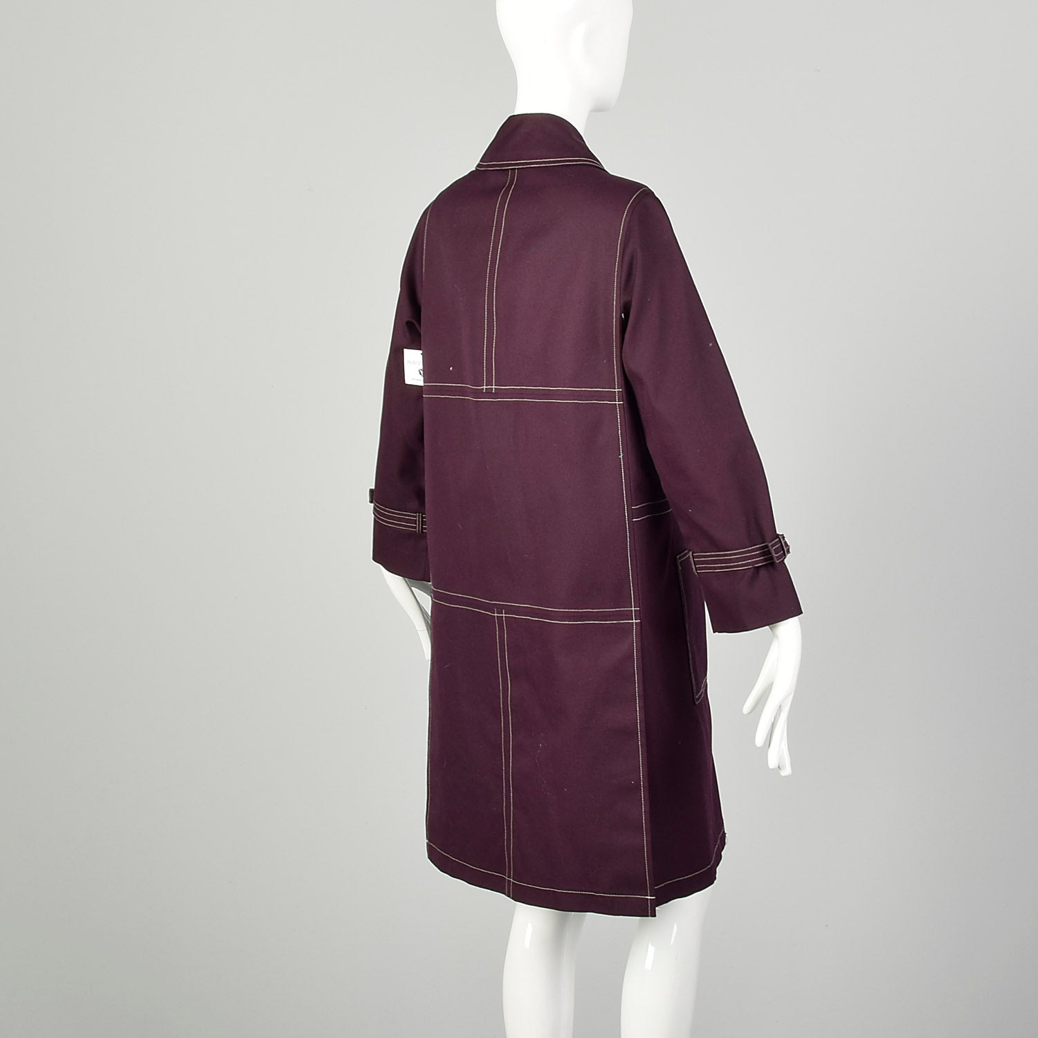 Medium 1960s Coat Aubergine Mod Double Breasted Plum Canvas Autumn Topstitched