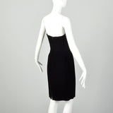Large 1990s Oleg Cassini Black Tie Dress Velvet Beaded Strapless Cocktail Mini