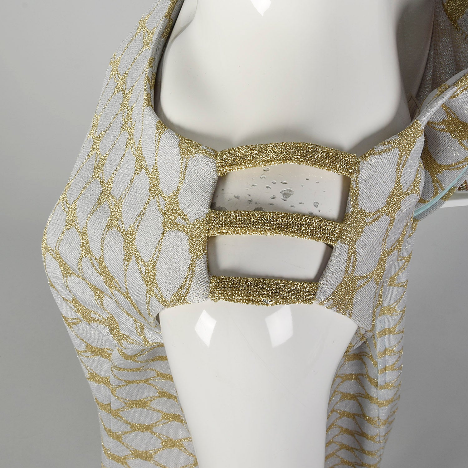 Small Pierre Balmain 1970s Gold and Ivory Sleeveless Dress 70s