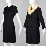 1960s Wool Shift Dress with Mink Fur Lapel Jacket