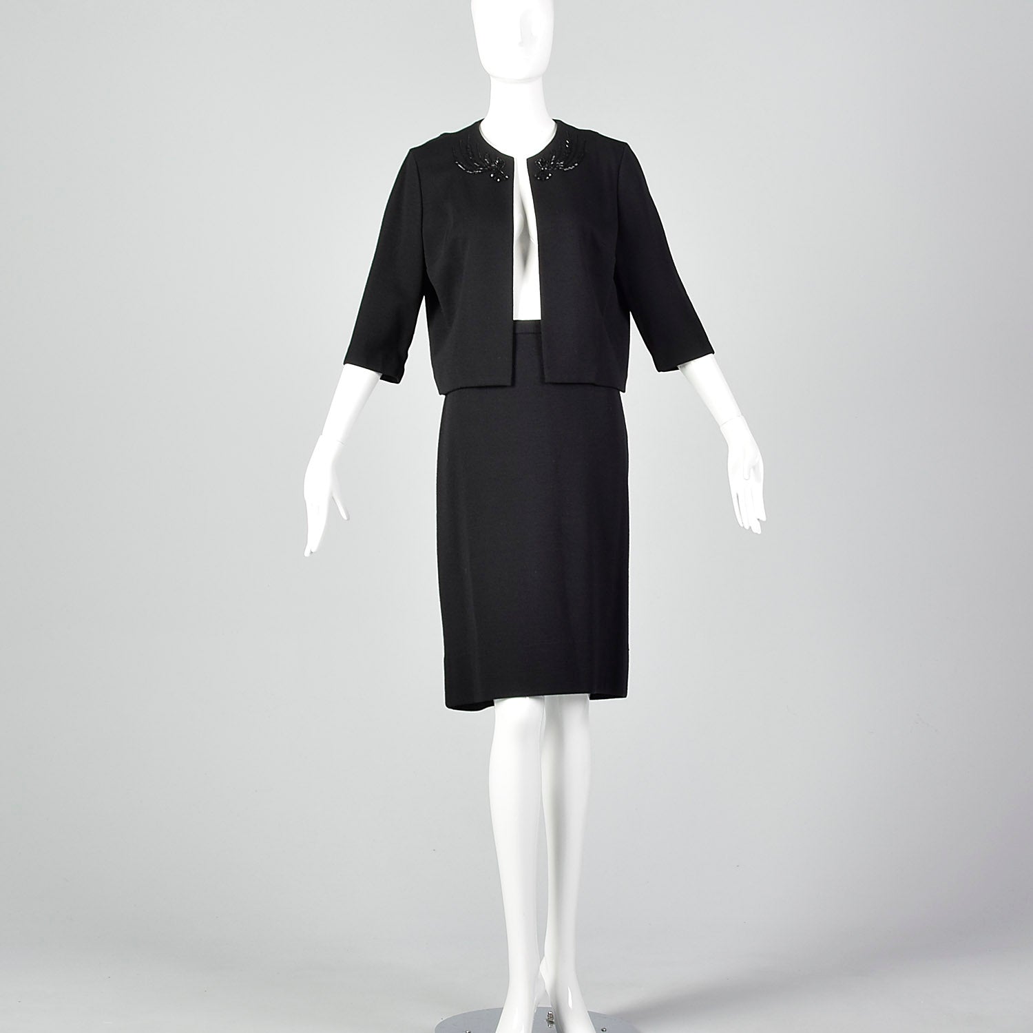 1960s Black Two Piece Knit Skirt Set