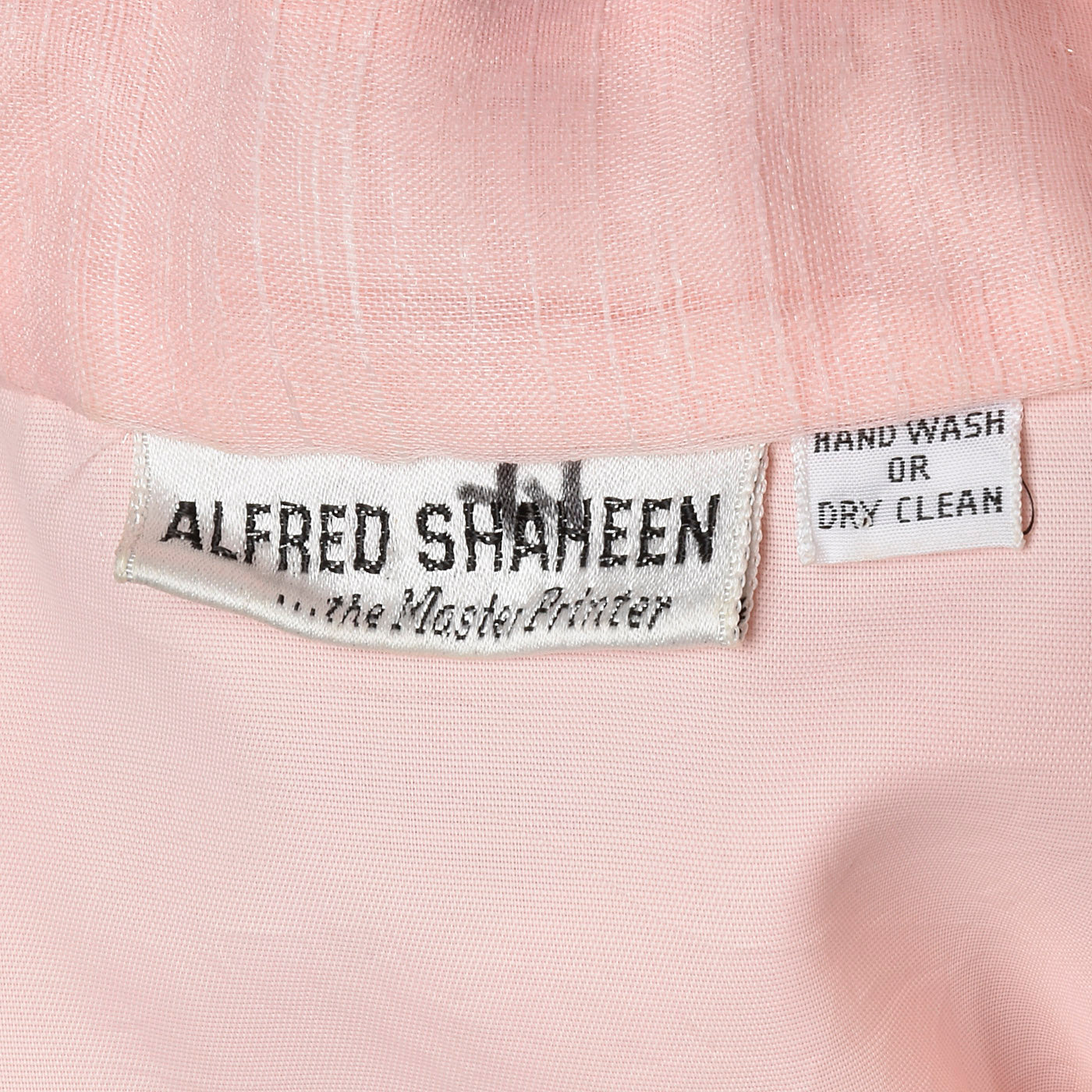1970s Alfred Shaheen Pink Shift Dress with Sheer Sleeves