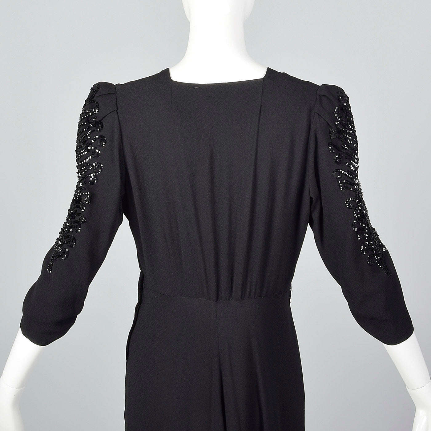 1940s Black Crepe Gown with Sequin Sleeves