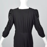 1940s Black Crepe Gown with Sequin Sleeves