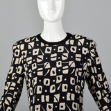 1980s Louis Feraud Black Print Dress with Drop Waist