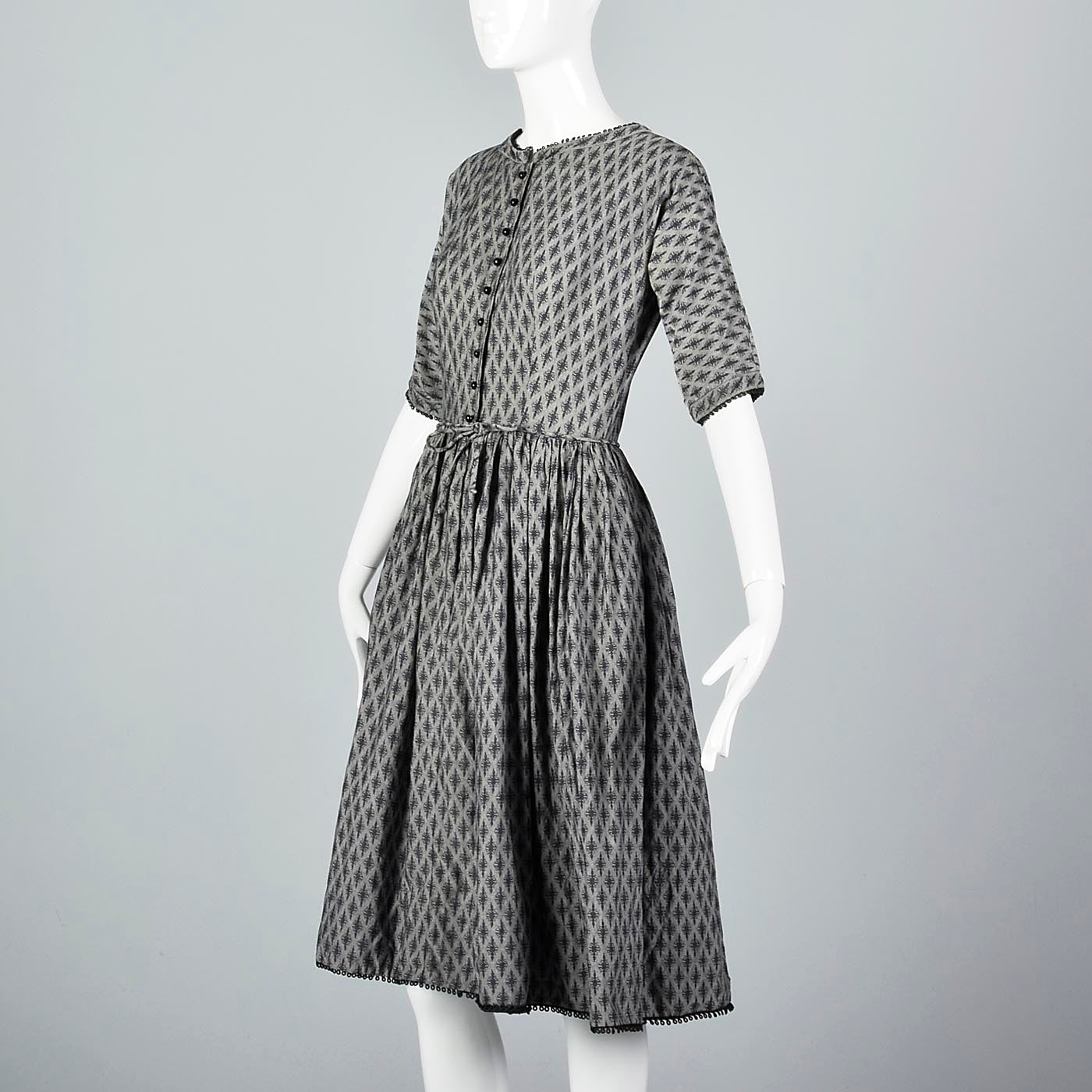 1950s Lanz Original Gray Dress with Black Trim