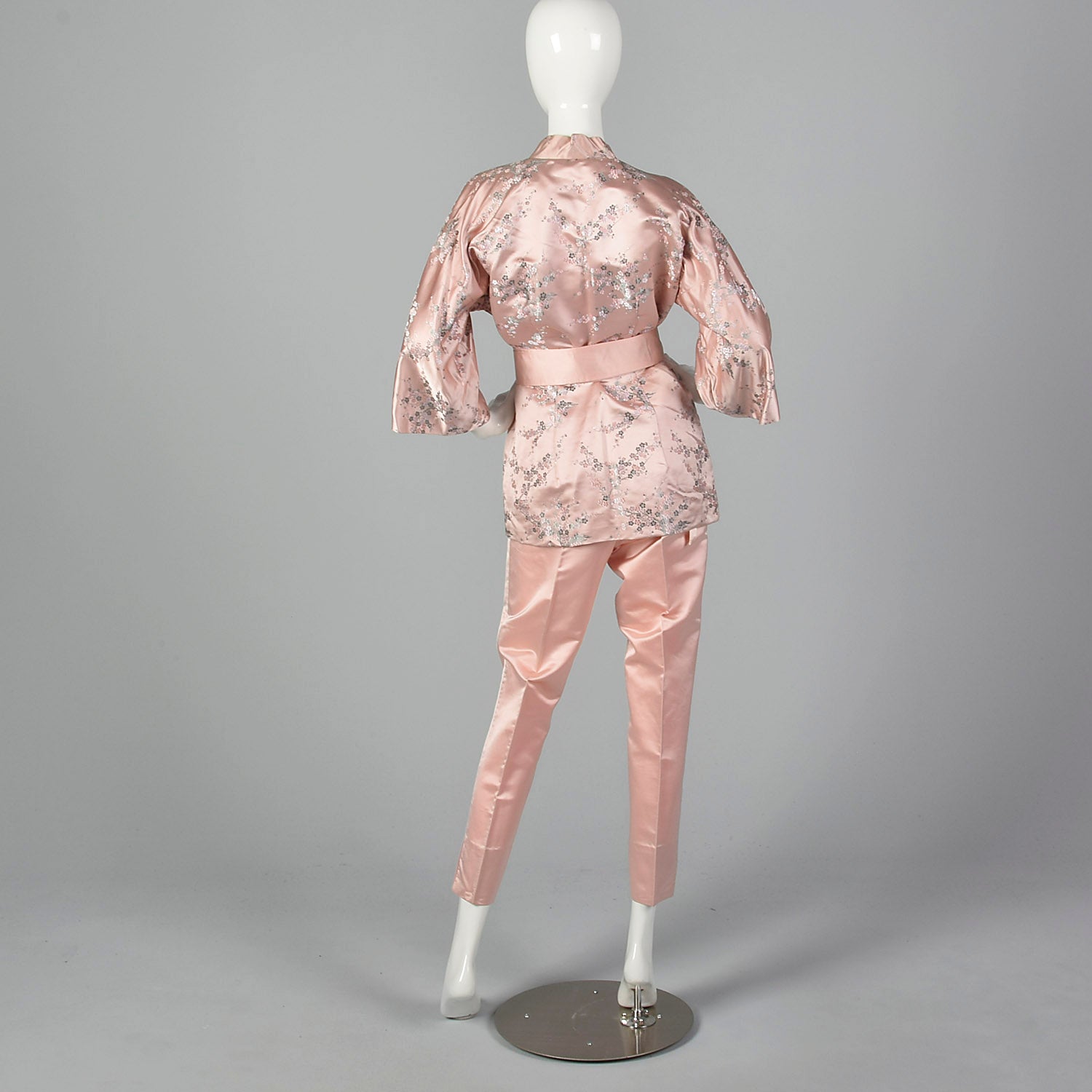 Dynasty 1960s Pink Silk Wrap Jacket and Cigarette Pant Set
